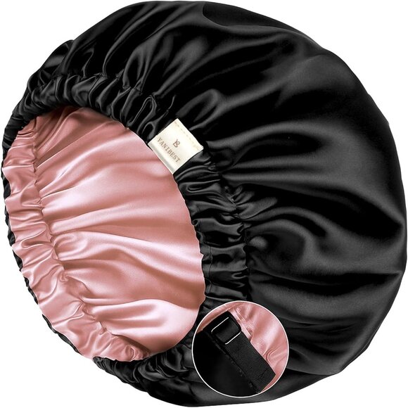 🆕Silk Bonnet for Women Men Blush Pink Satin Double Layer Curly Hair Sleeping - Picture 1 of 6